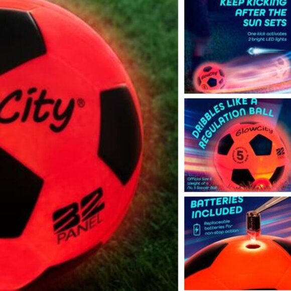 Glow City Soccer Ball Light Up LED Indoor Outdoor Official Size 5 Blazing Red - Picture 2 of 2